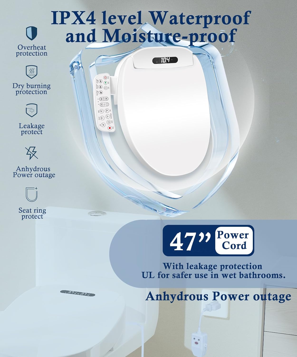 Electric Bidet Toilet Seat Elongated with Heated Seat, Warm Air Dryer, Endless Warm Water, Oscillating and Pulsating Spray Wash, Stainless Steel Self-Clean Nozzle (Single Temperature Display)